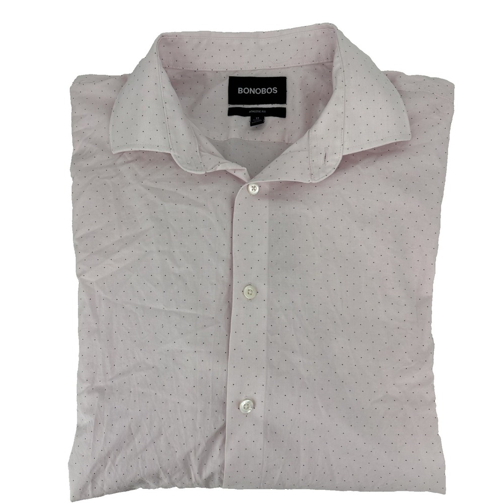 Bonobos Shirt Men Pink Black Polka Dot Long Sleeve Button XL 17/34 Athletic Fit